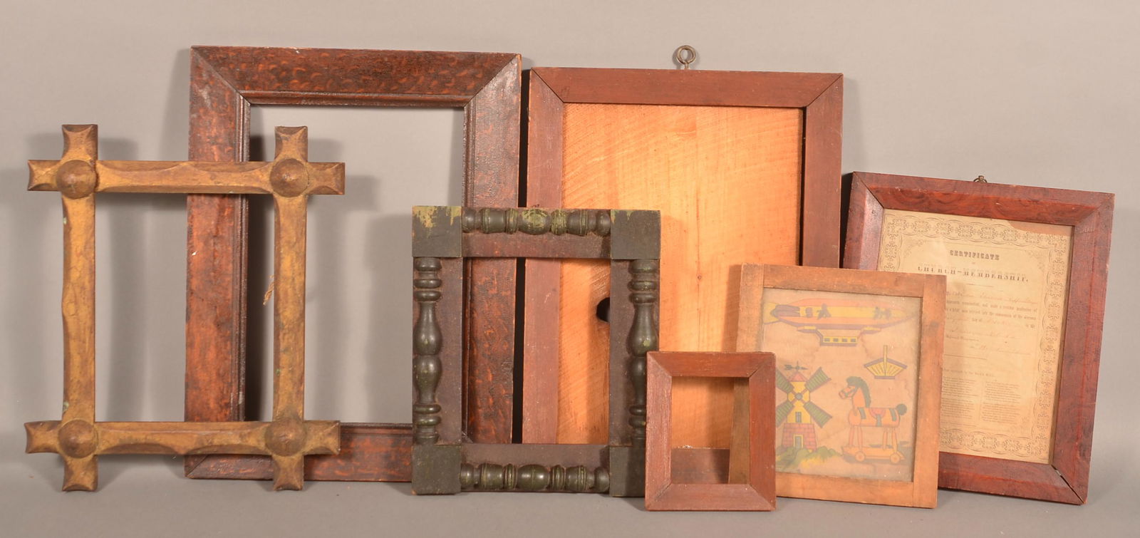 Seven Antique Painted Picture Frames.: Seven Antique Painted Picture Frames. Largest 13" x 17" overall. Condition: Good with wear.