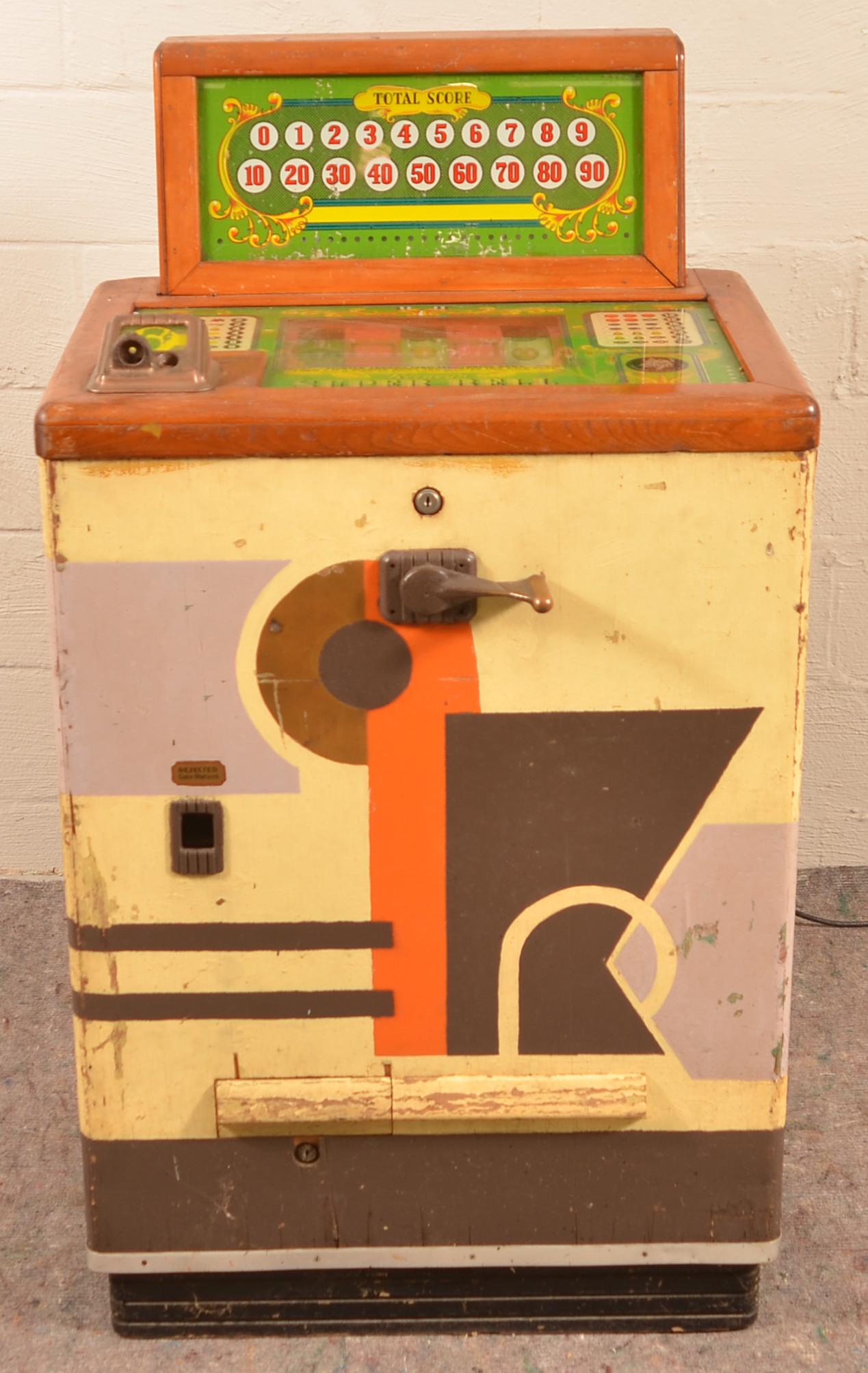 Keeney Super Bell 5¢ Console Slot Machine.: Keeney Super Bell 5Â¢ Console Slot Machine. Circa 1940's. 50"h. x 28"w. x 22"d. Condition: Good with wear. Working condition.