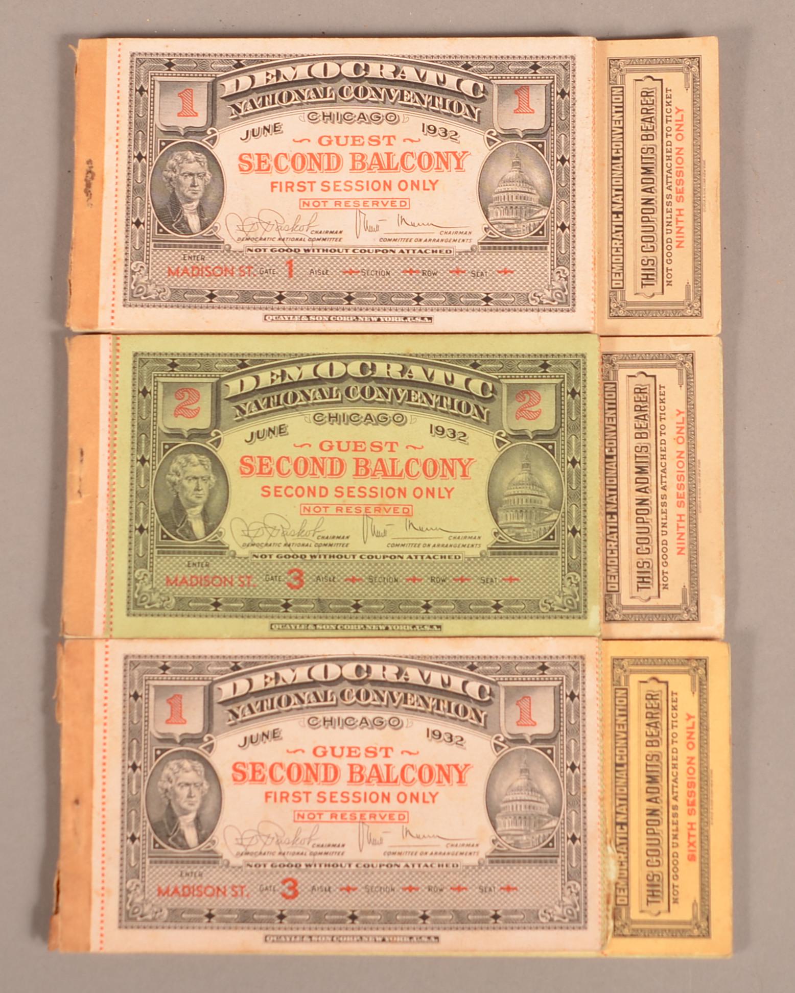 1932 Democratic National Convention Ticket Books.: 1932 Democratic National Convention Ticket Books. Incomplete. Condition: Good with wear.