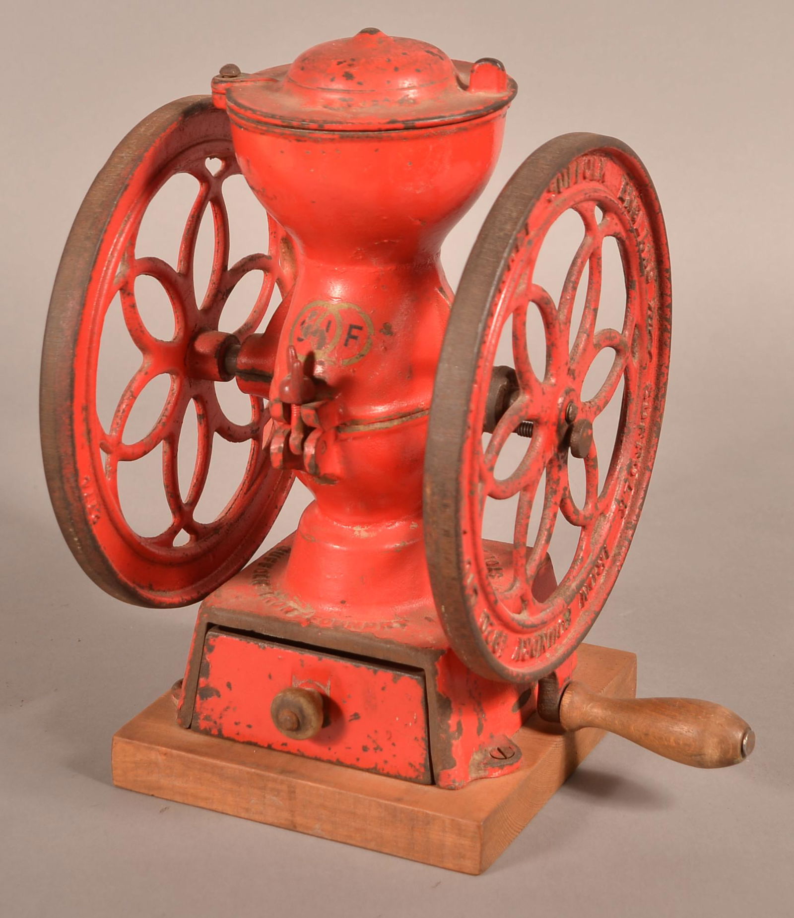 Suffolk Iron Foundry Antique Cast Iron Coffee Mill.: Suffolk Iron Foundry Antique Cast Iron Coffee Mill. 1920 LTD. Stowmarket Suffolk, England. 12"h. Condition: Good with use wear.