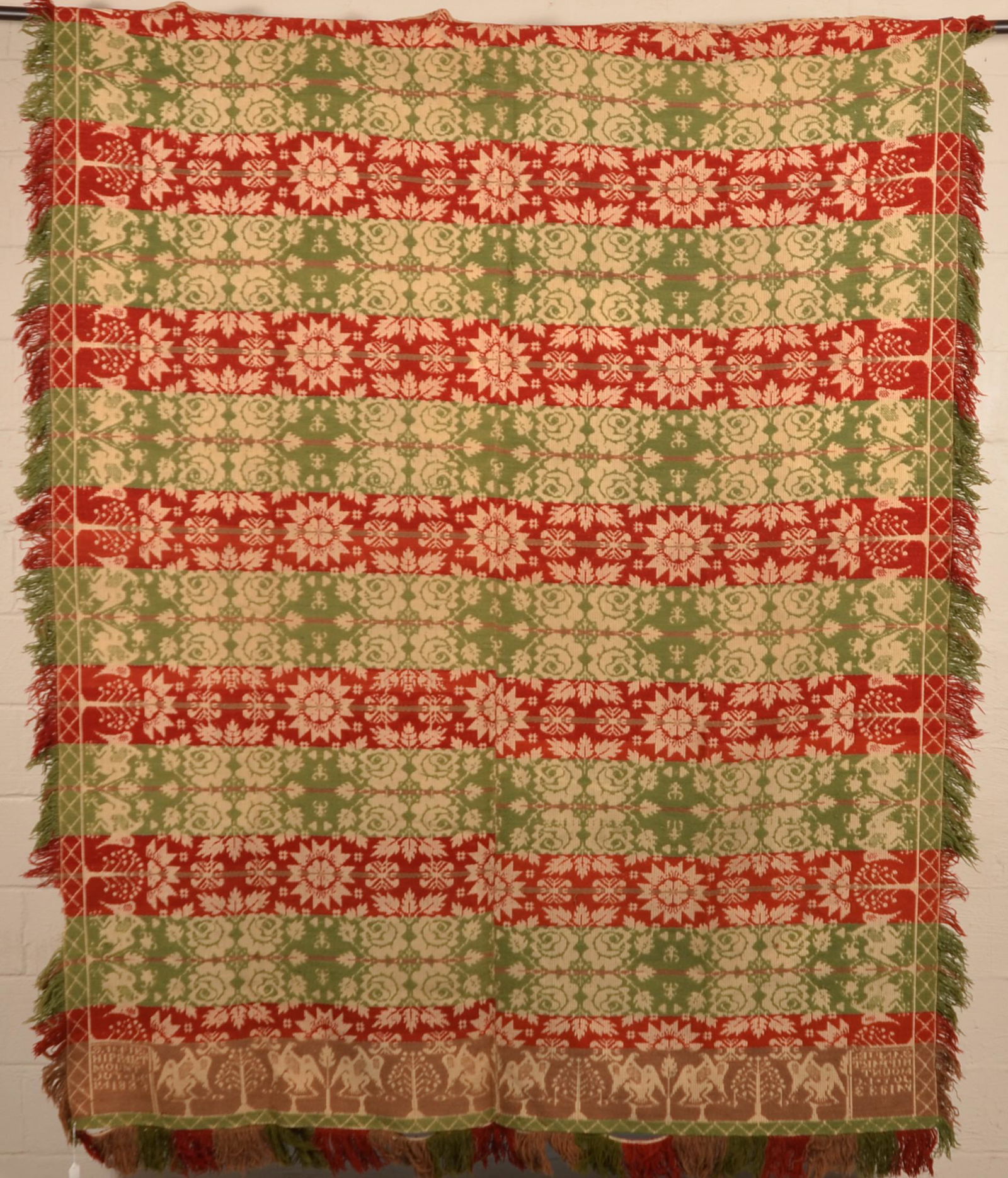 Samuel Hippart Mt. Joy, PA 1833 Coverlet.: Samuel Hippart, Mt. Joy, PA 1833 Coverlet. 74" x 91". Condition: Good with wear and loss.