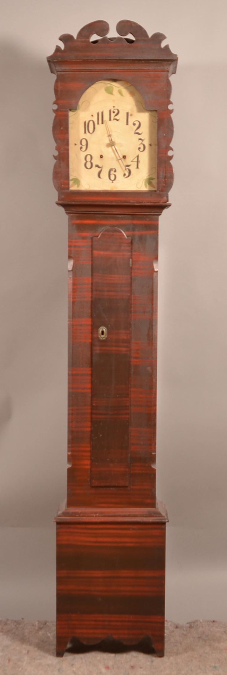 Federal Grain Painted Softwood Tall Case Clock.: American Federal Grain Paint Decorated Softwood Tall Case Clock. Unsigned. Eight day movement with brass works and polychrome floral decorated dial. 86"h. Condition: Very Good, original paint.