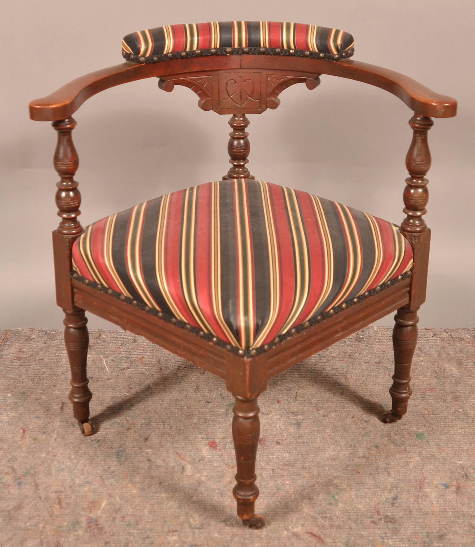 American Eastlake Victorian Walnut Corner Slipper: American Eastlake Victorian Walnut Corner Slipper Chair. Seat height 16"; 26"h. overall. Condition: Good with minor wear.