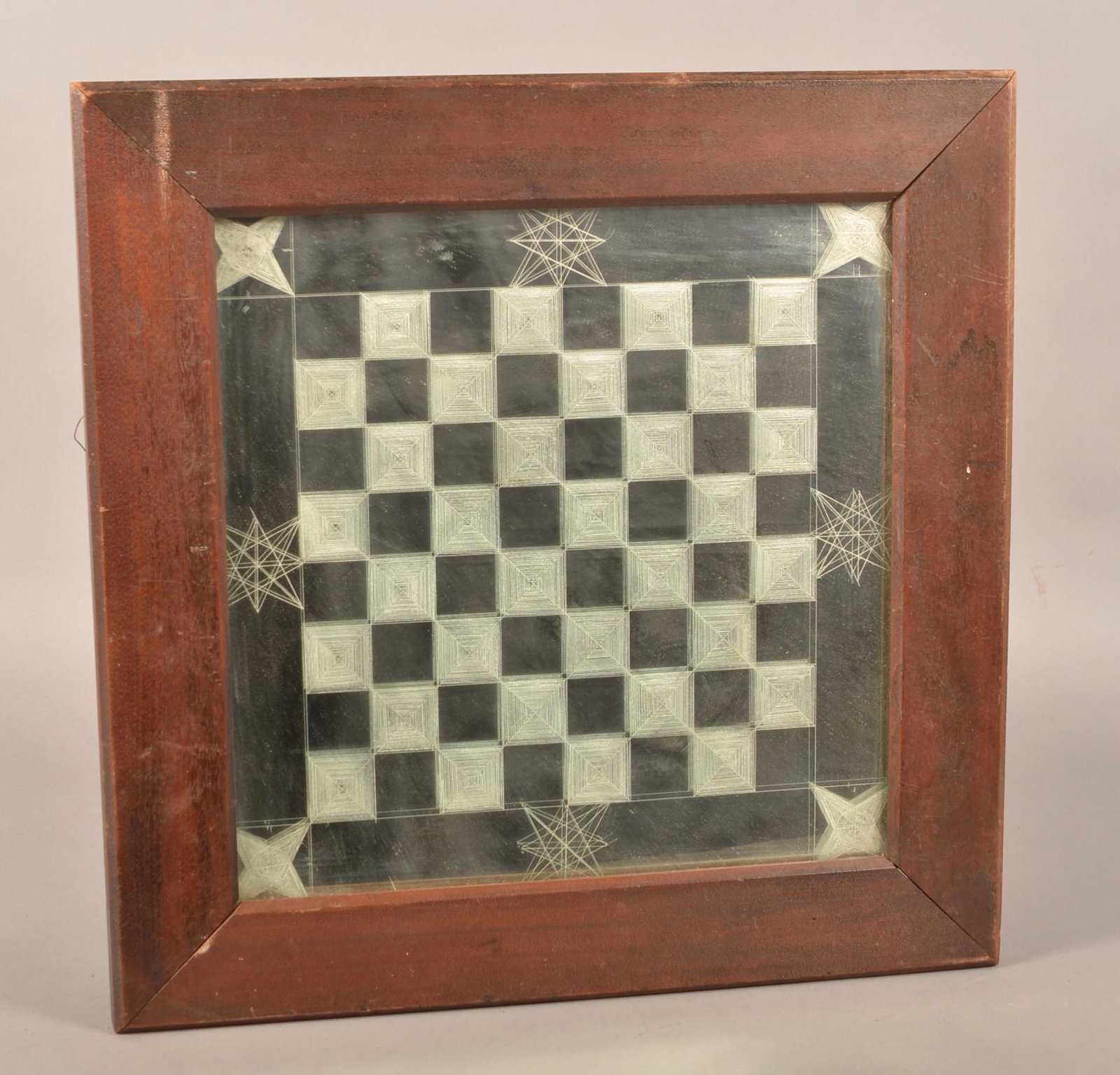 Antique Etched Mirrored Glass Game Board. (1 of 4)
