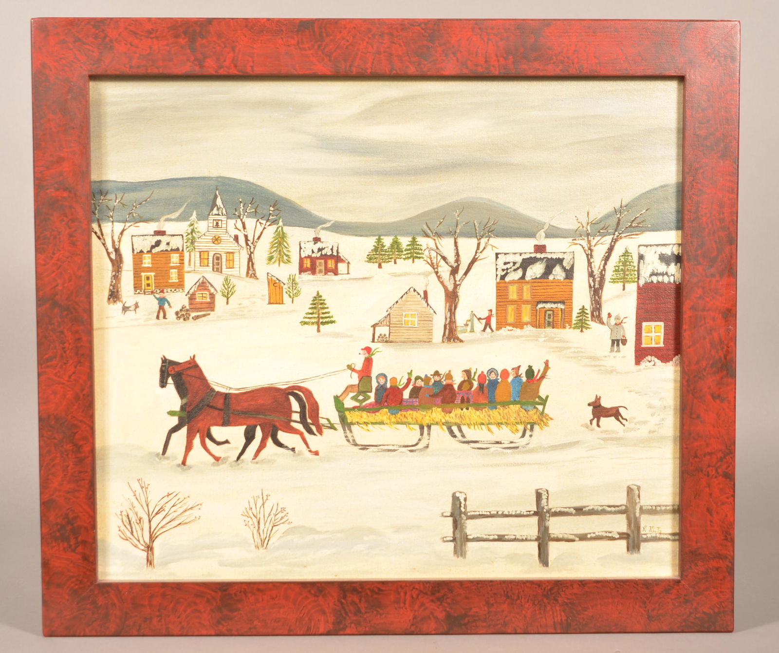 L. Katz Oil on Canvas Winter Sleigh Scene Painting. (1 of 4)