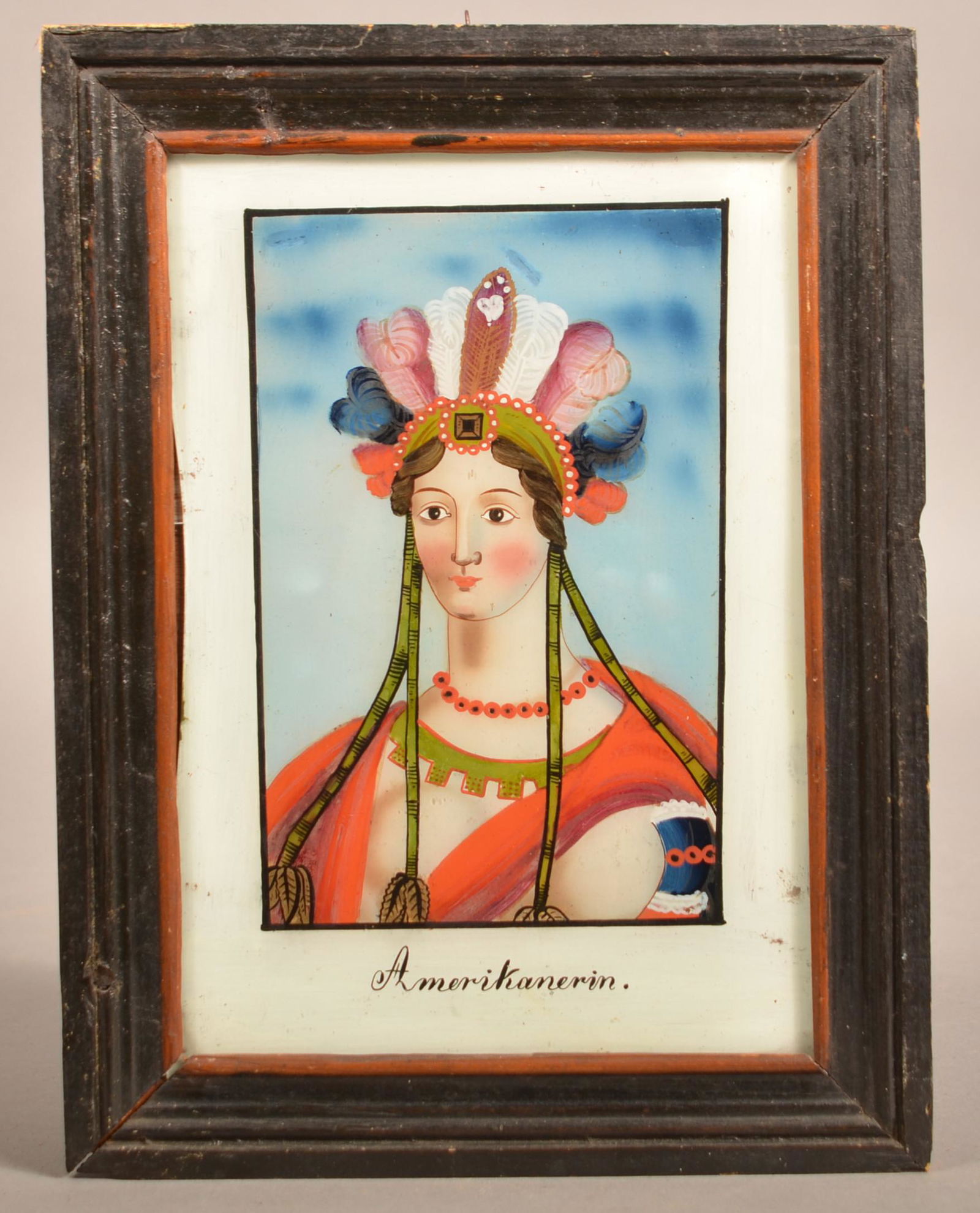 Reverse Painting On Glass Portrait of Native American. (1 of 2)