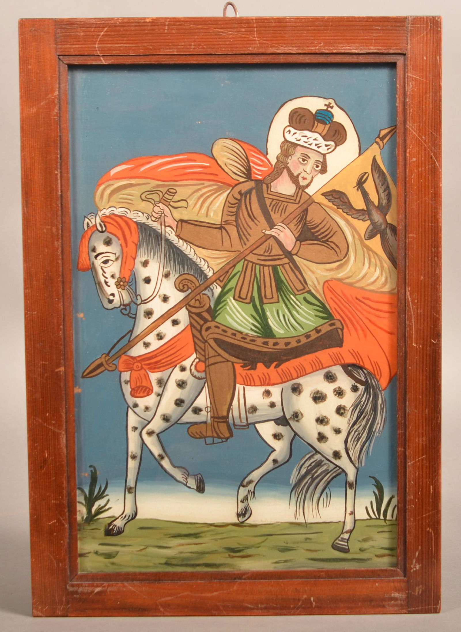 Reverse Painting on Glass Persian Royalty on Horseback. (1 of 2)