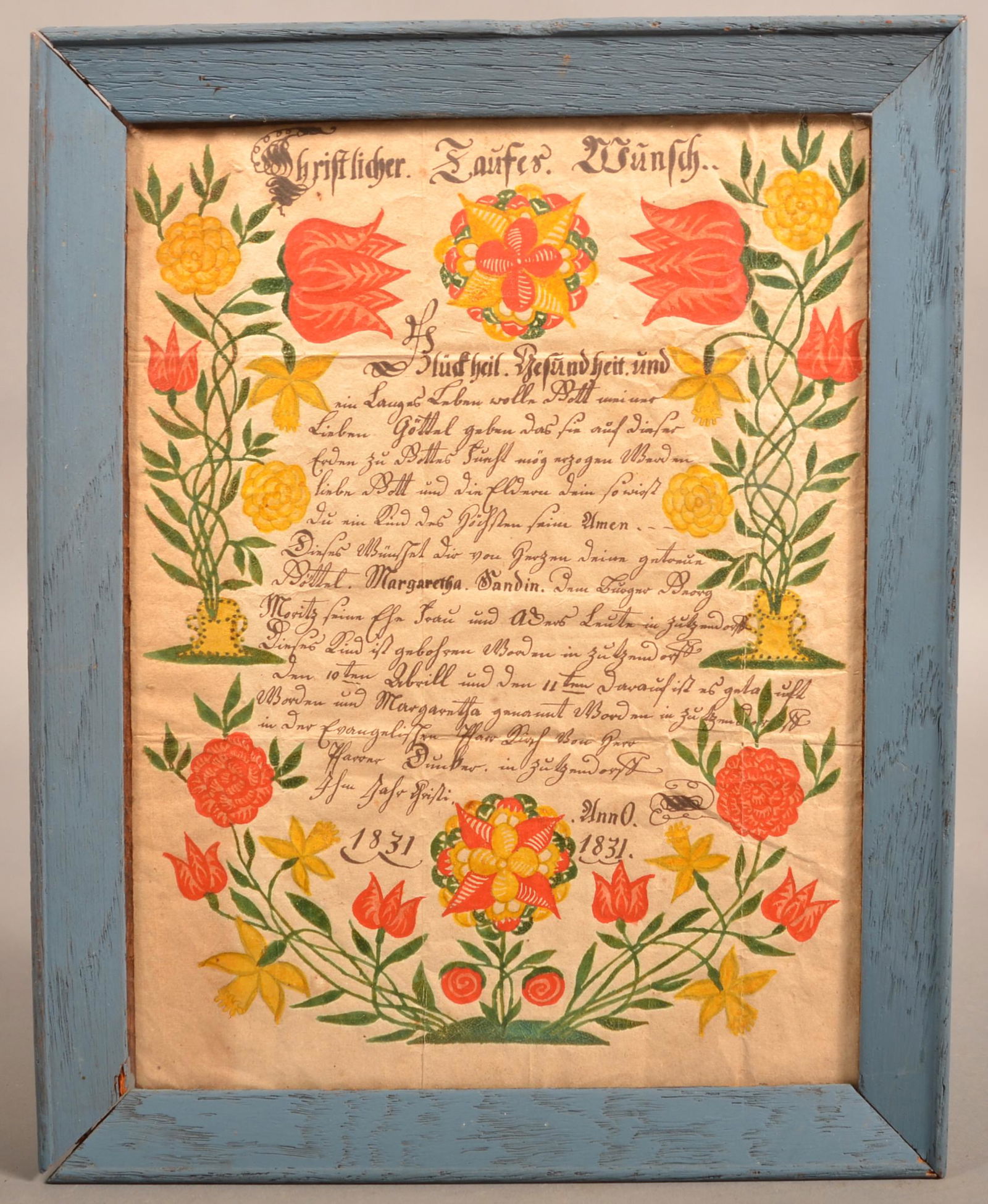 Pennsylvania Watercolor Fraktur Dated 1831. (1 of 5)