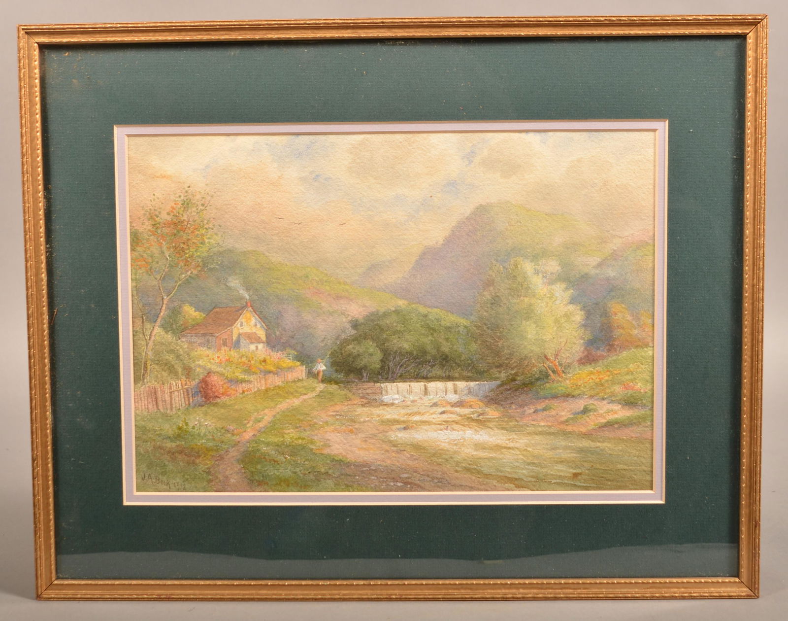 J.A. Beck 1912 Watercolor on Paper Landscape Painting. (1 of 3)