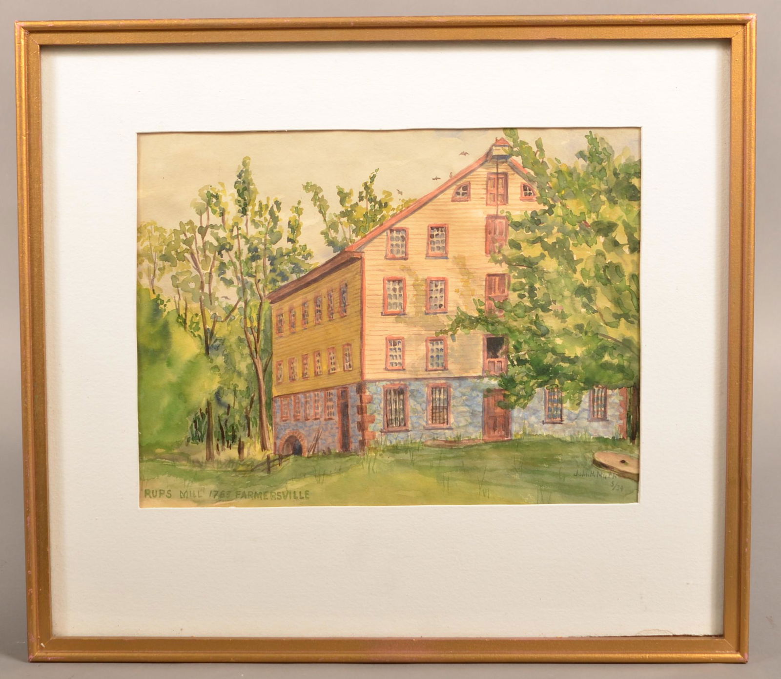 John H. Muth Watercolor on Paper Mill Scene Painting. (1 of 3)