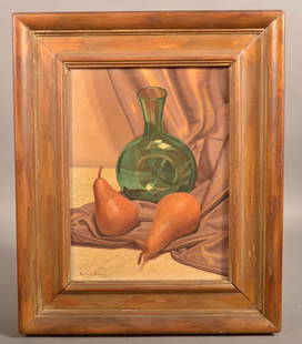 Frederick Thompson Oil on Canvas Still Life Painting.: Frederick Thompson Oil on Canvas Still Life Painting. (Frederick Louis Thompson, Middleborough, Massachusetts, 1868-1933). Image size 16" x 11-1/2", In a molded frame 24" x 19-1/2" overall. Condition: