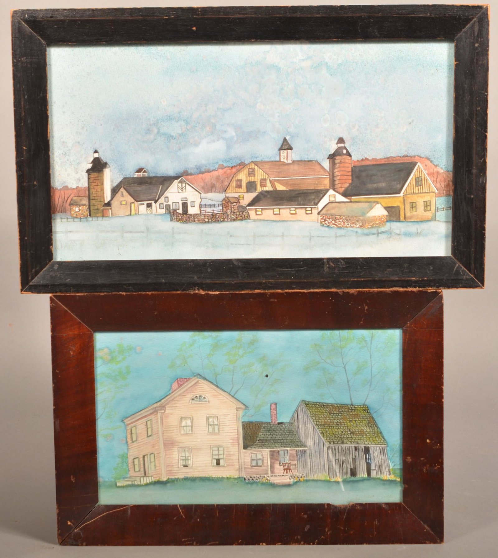 Two Vintage Farmstead Watercolor Paintings on Paper. (1 of 3)