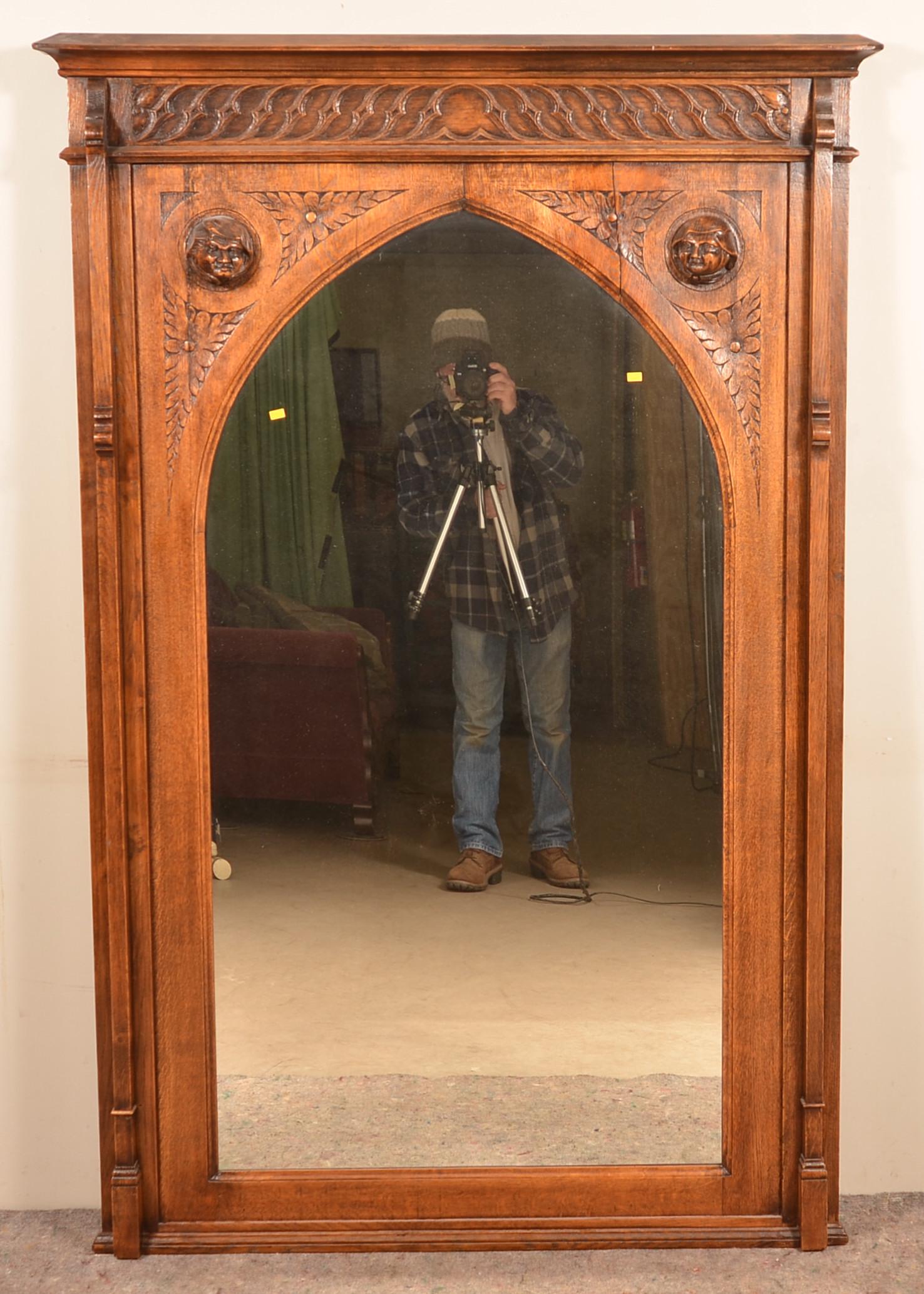 Antique Carved Oak Frame Pier Mirror. (1 of 4)
