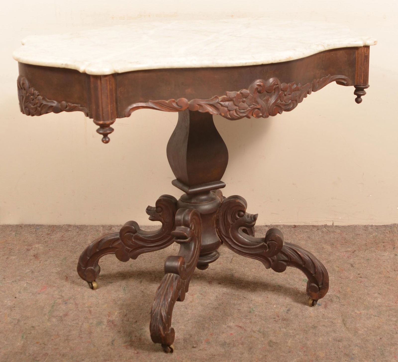 American Victorian Walnut Marble Top Parlor Table. (1 of 4)