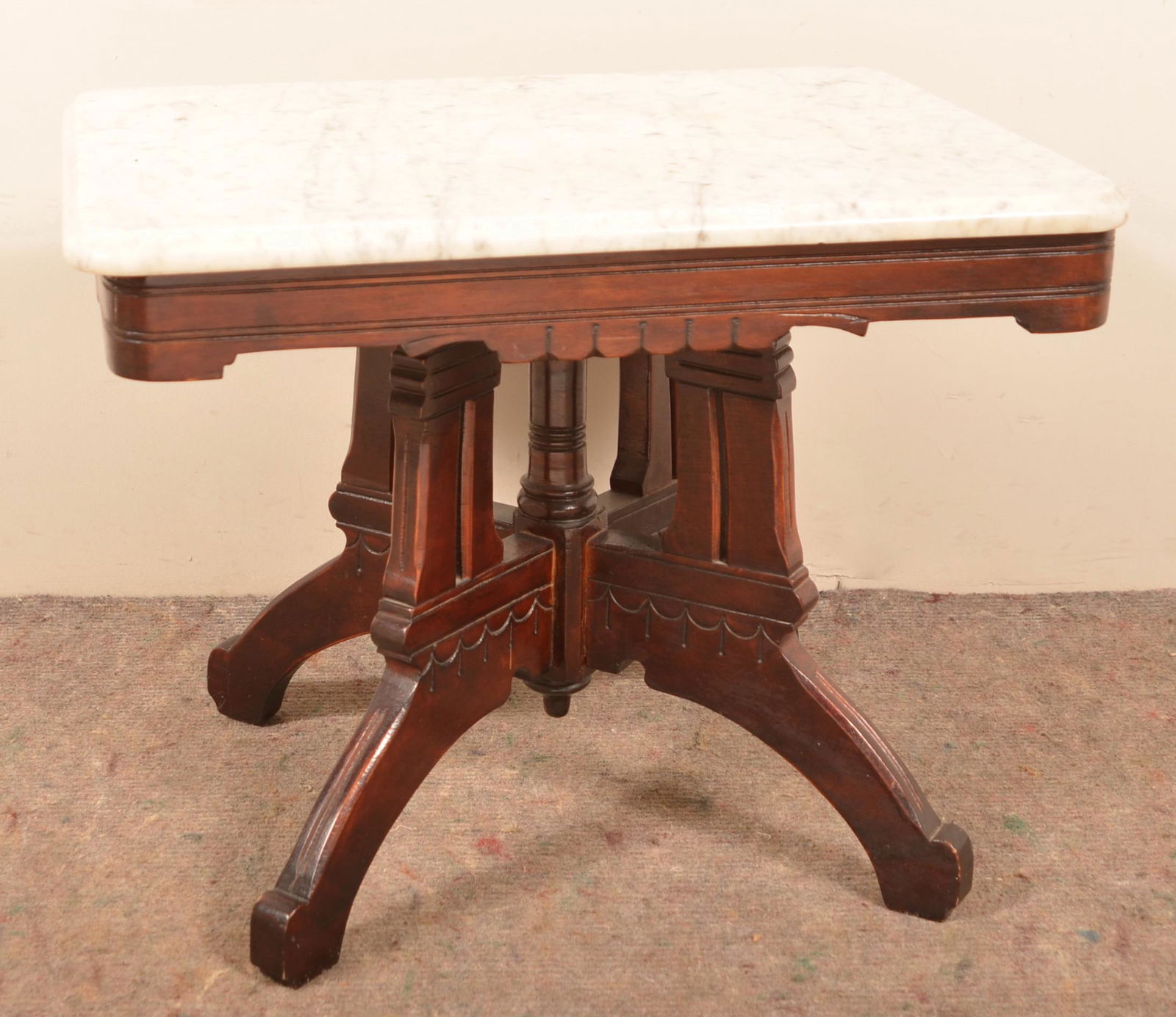 Eastlake Victorian Walnut Marble Top Parlor Table. (1 of 3)