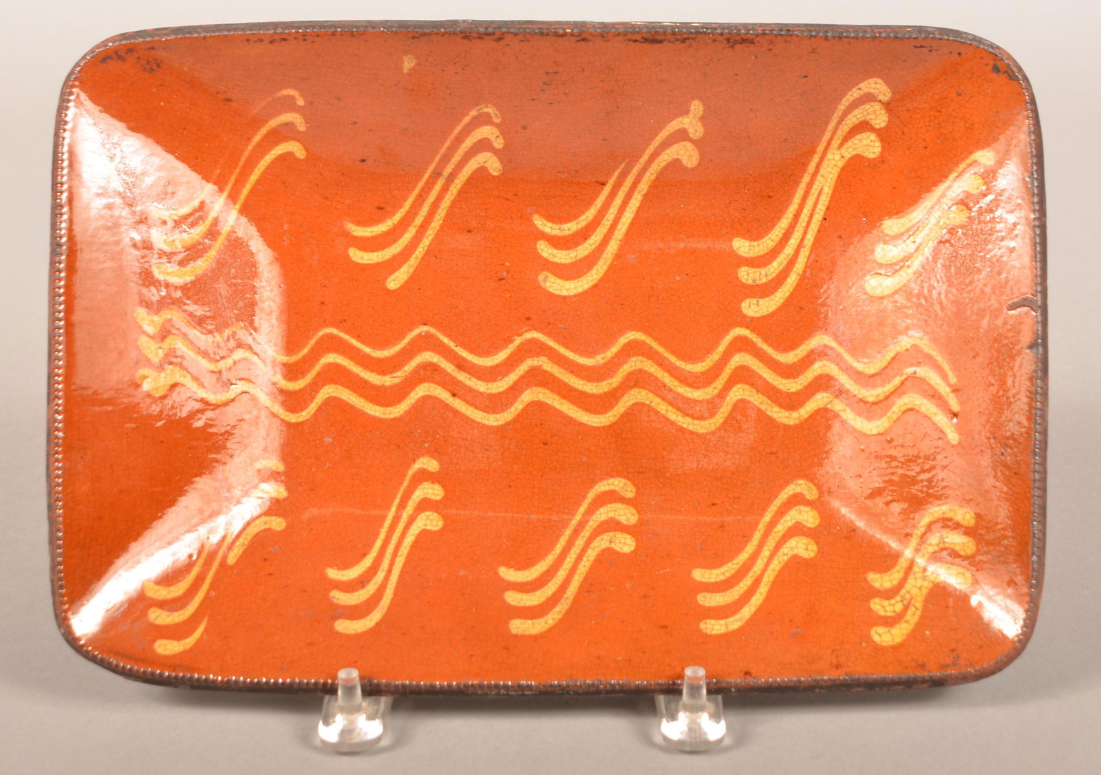 PA 19th Century Slip Decorated Redware Loaf Dish. (1 of 2)