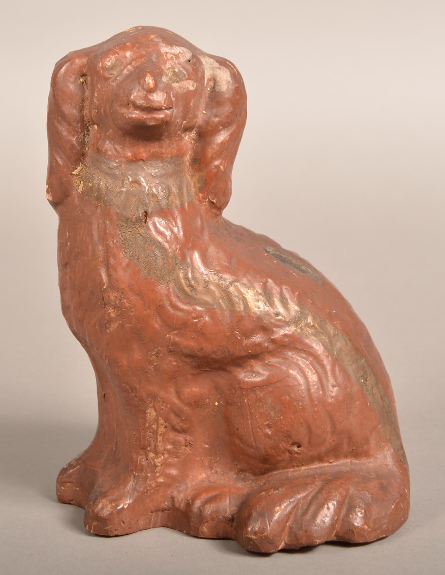 Antique Molded Redware Seated Spaniel Still Bank. (1 of 4)