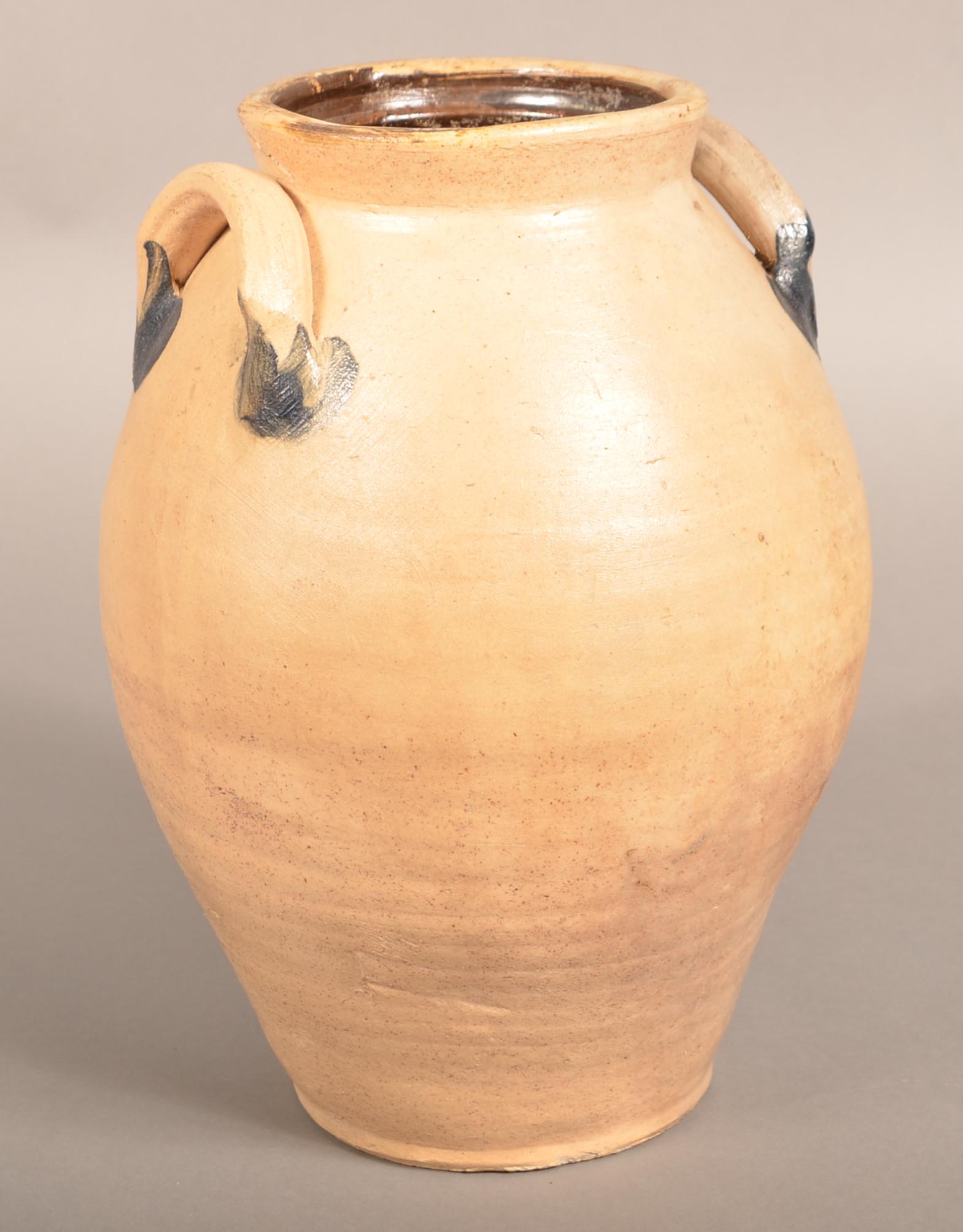 Antique Salt Glazed Ovoid Stoneware Crock. (1 of 3)