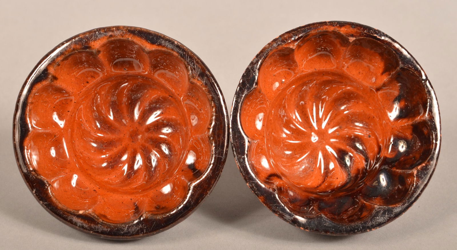Two Antique Mottle Glazed Redware Molds. (1 of 3)