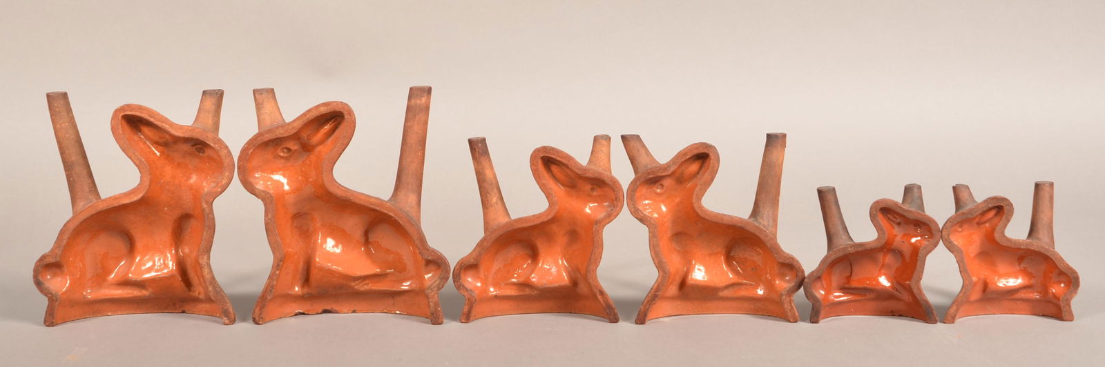 Graduated Set of Three Redware Rabbit Molds. (1 of 3)