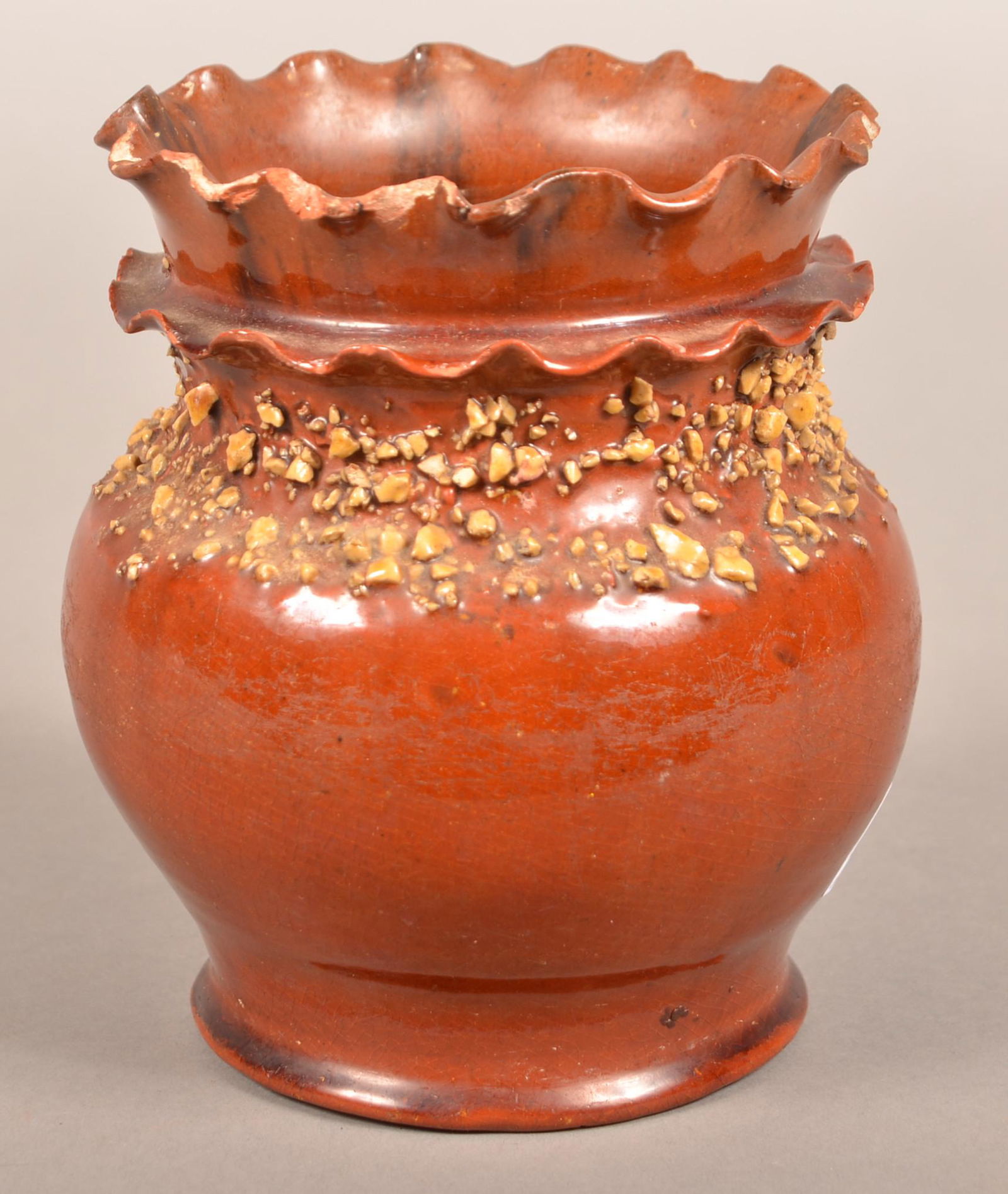 PA 19th Century Mottle Glazed Redware Flowerpot. (1 of 4)