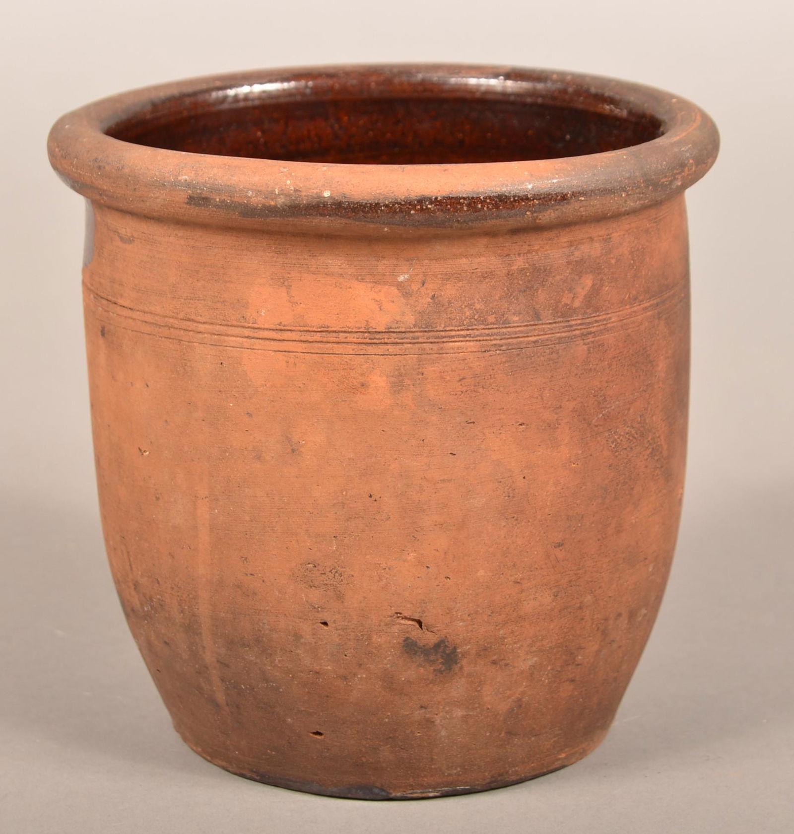 Antique Interior Glazed Redware Storage Crock. (1 of 3)