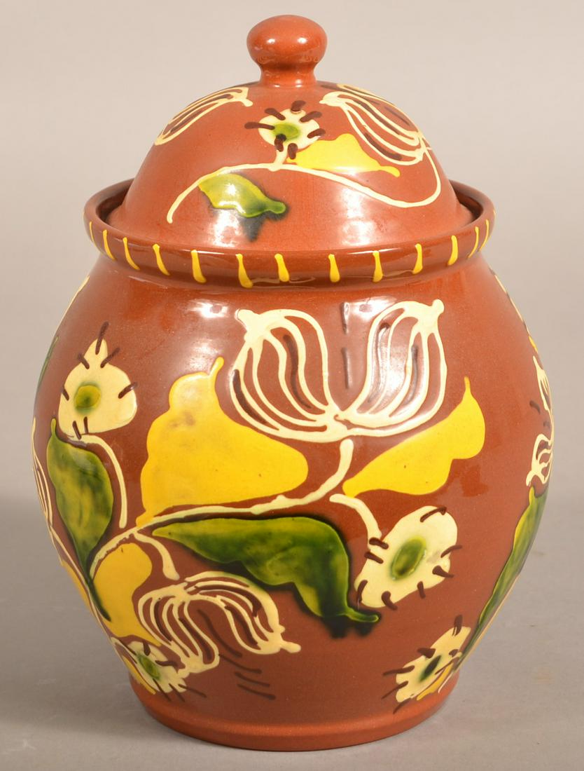 Breininger Pottery Floral Slip Decorated Covered Jar. (1 of 4)