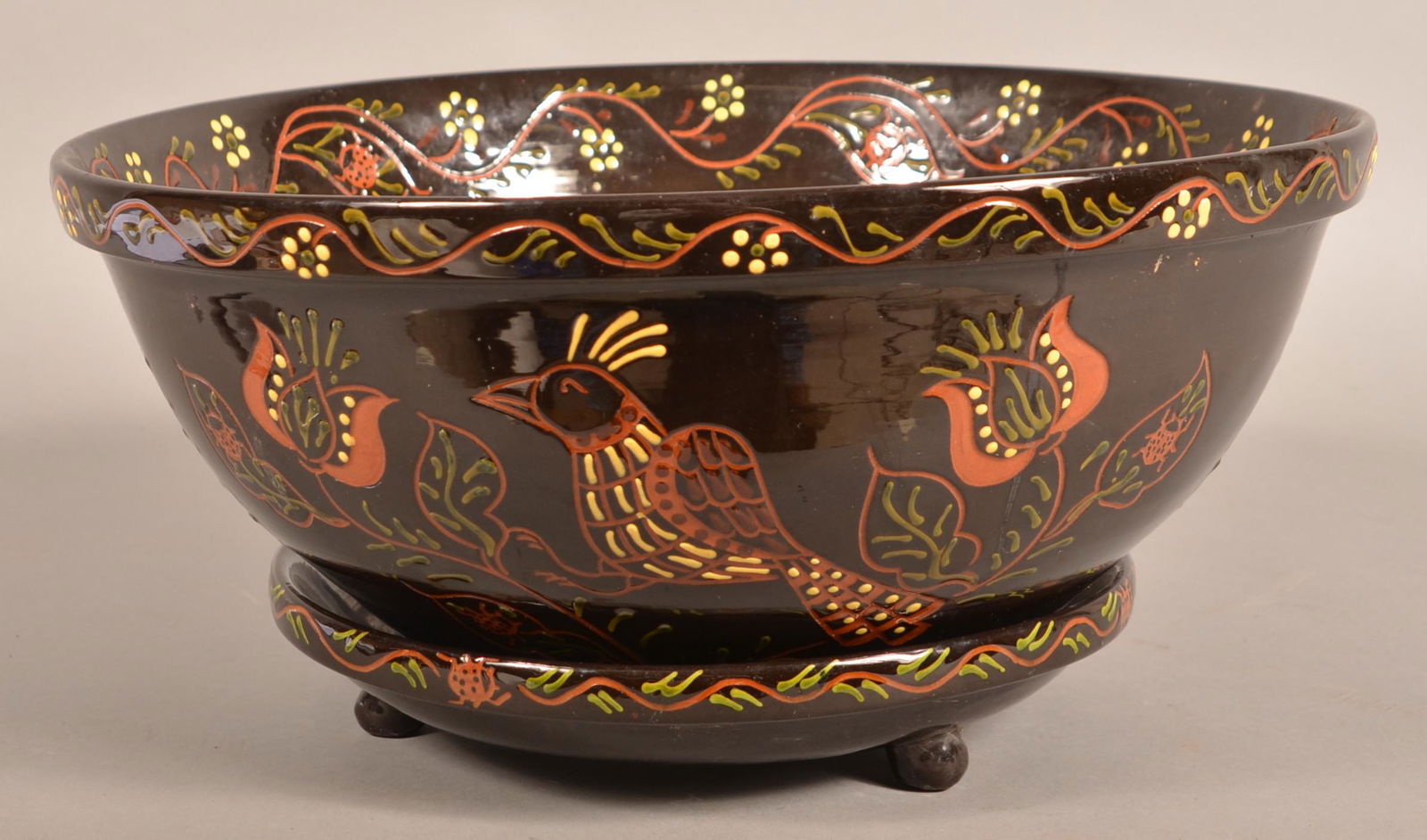 Breininger Pottery Bird and Floral Slip Flower Pot. (1 of 6)