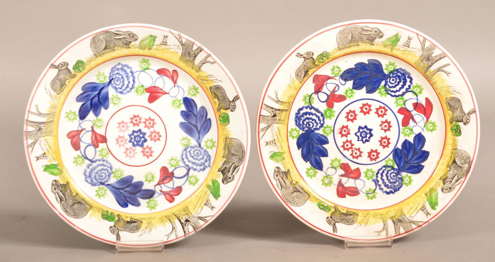 Two Stick Spatter Ironstone China Rabbitware Plates. (1 of 4)