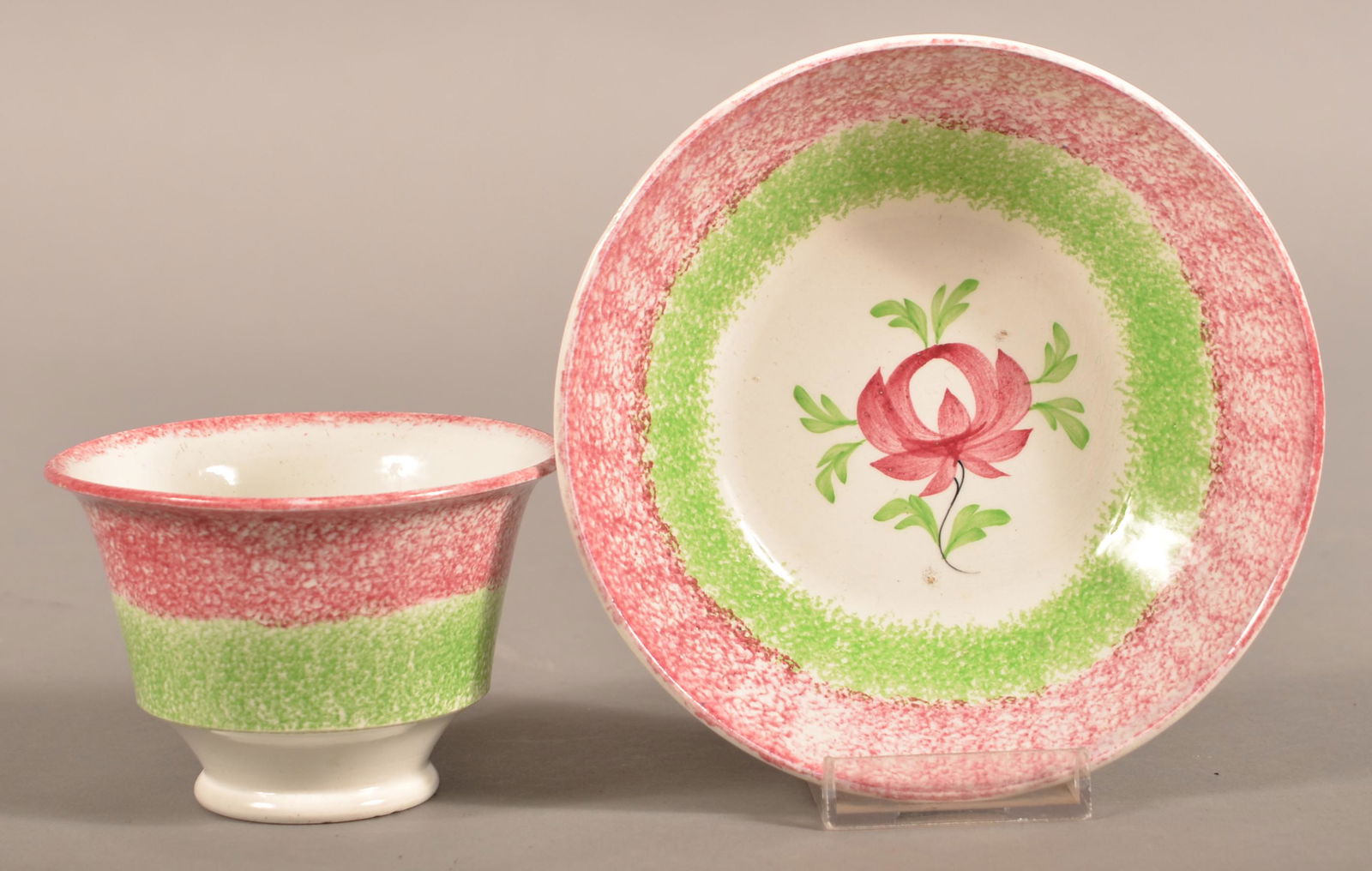 Red and Green Spatter Adams Rose Cup and Saucer. (1 of 3)