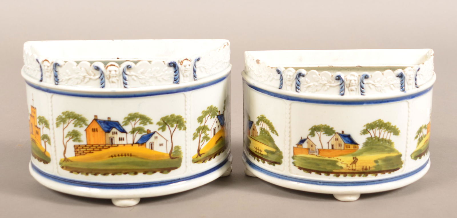 Two Leeds Soft Paste China Bough Pots. (1 of 5)