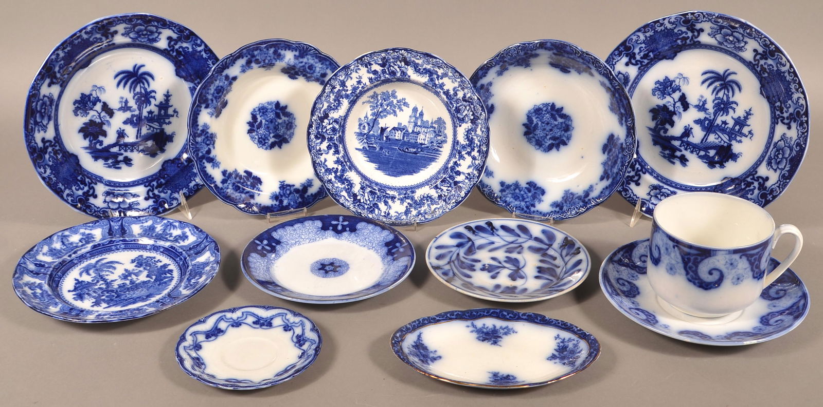 Lot of Various Pattern Antique Flow Blue China. (1 of 2)