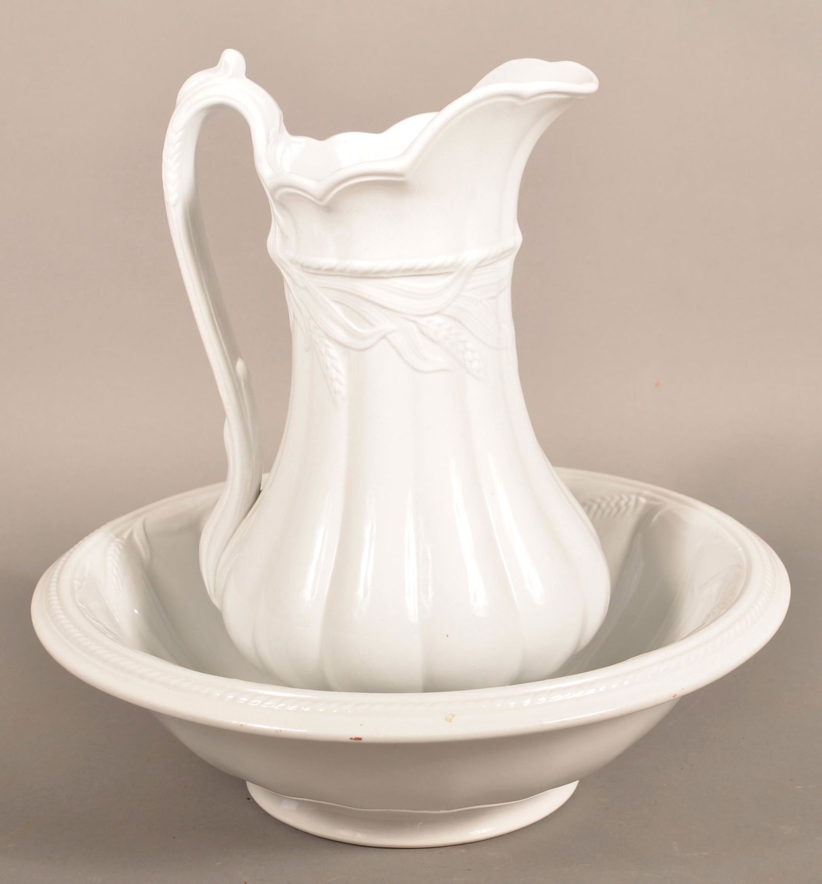 Elsmore & Forster Ironstone Wheat Patt. Pitcher & Bowl. (1 of 4)