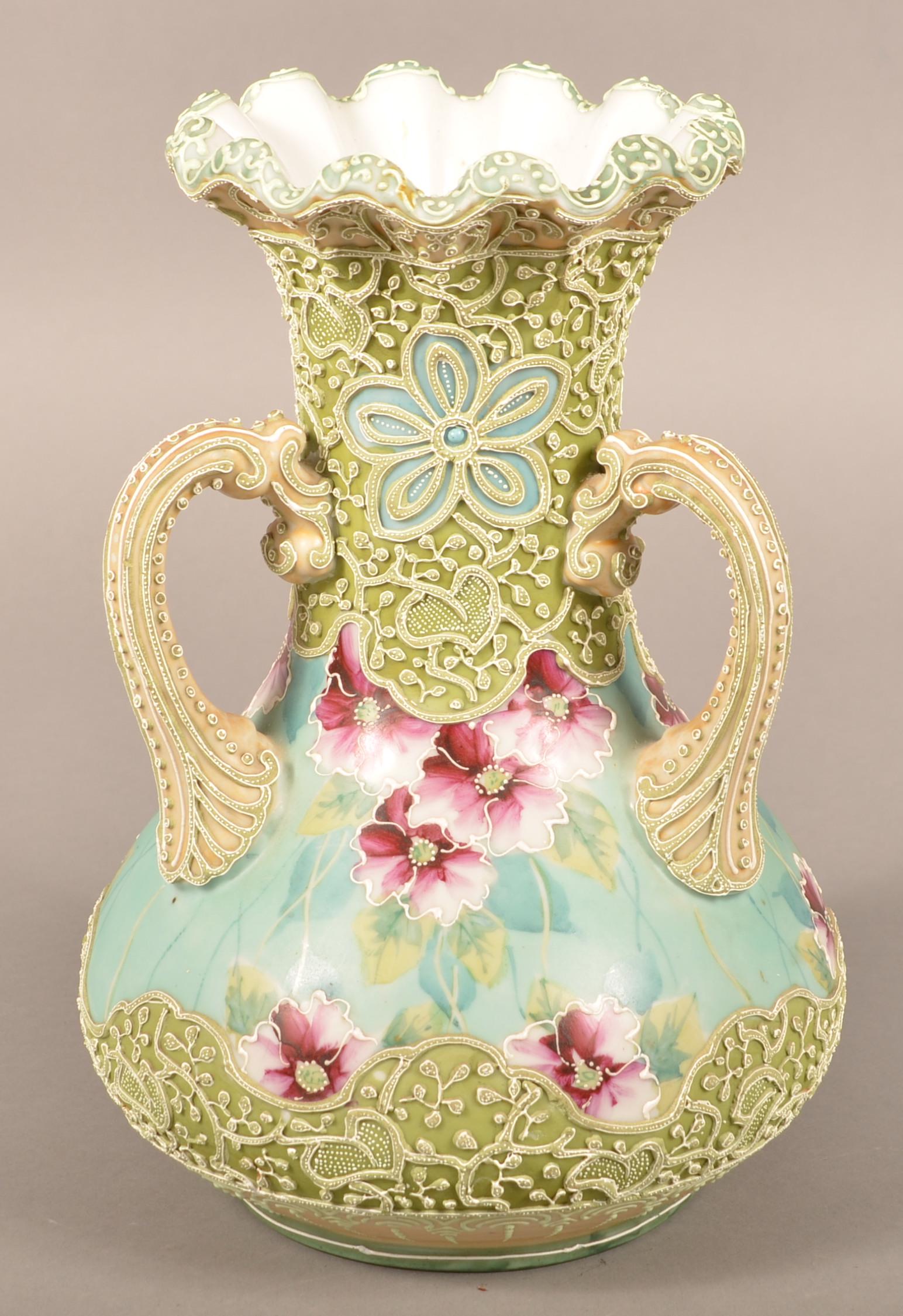 Nippon Moriage Enamel Floral Decorated Vase. (1 of 7)