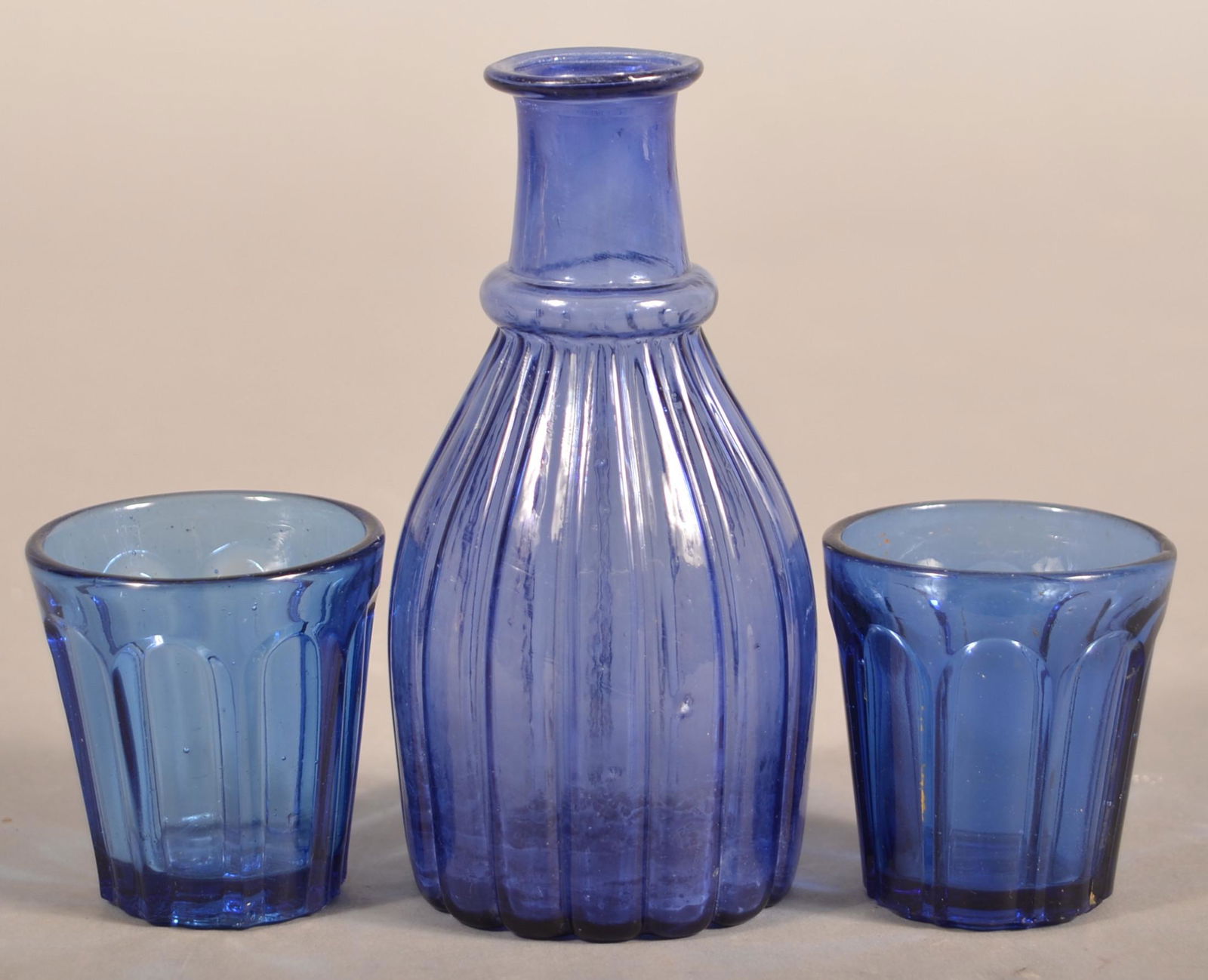 Blue/Violet Blown Glass Decanter and Two Tumblers. (1 of 3)