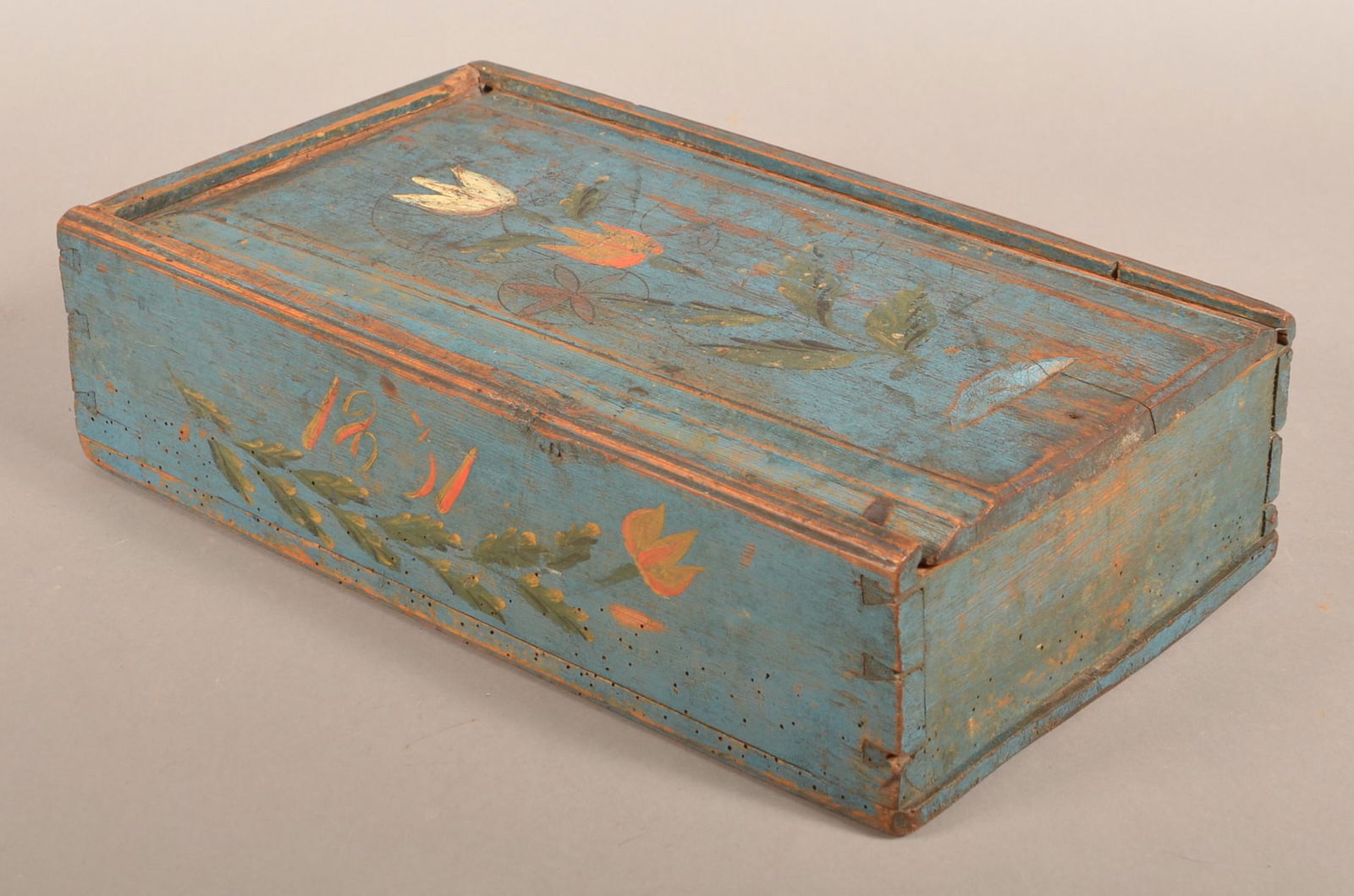 PA 1831 Paint Decorated Pine Slide-Lid Candlebox. (1 of 9)