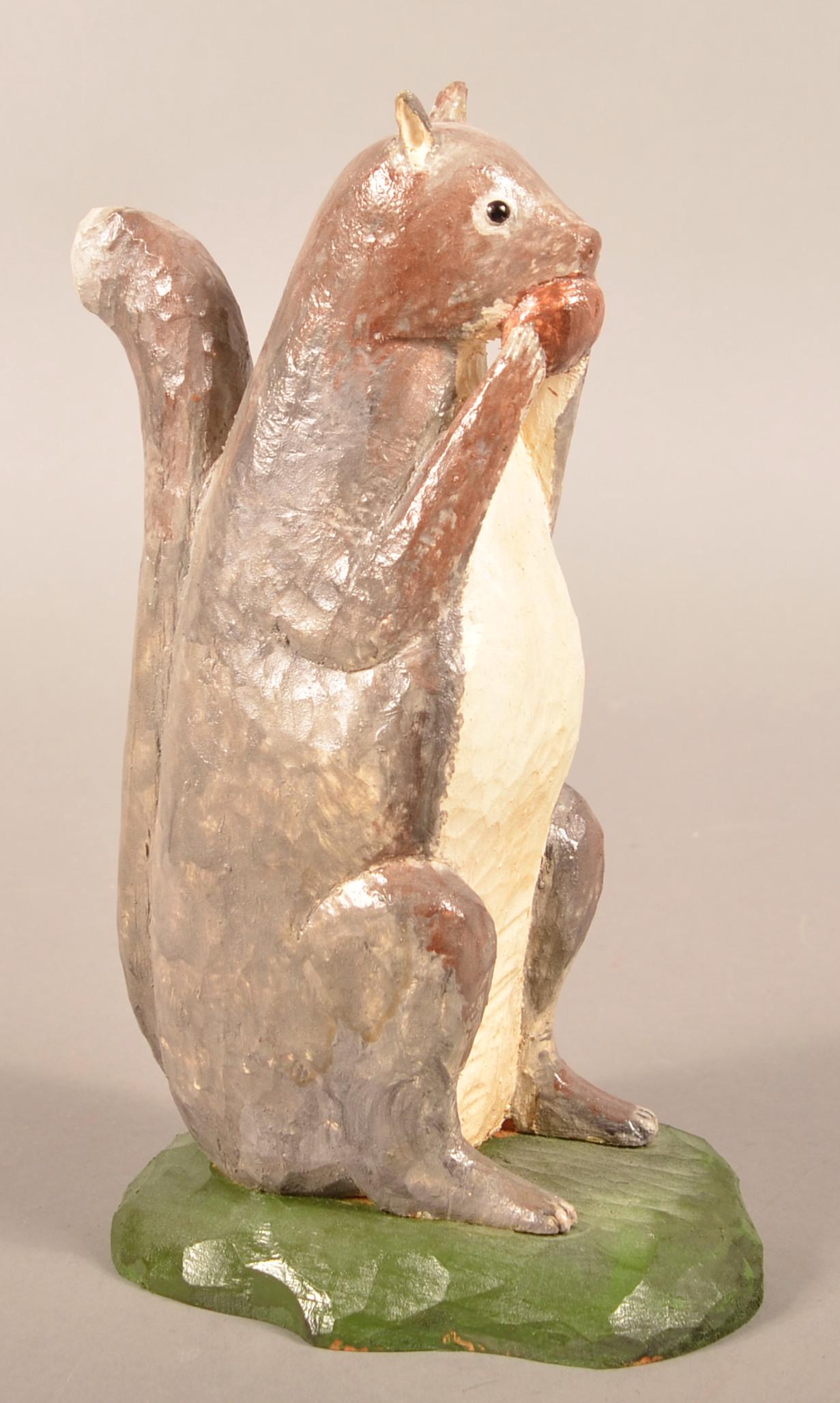 Keith Collis Folk Art Carved and Painted Wood Squirrel. (1 of 4)