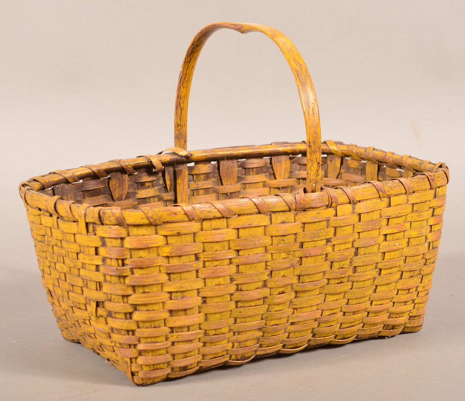 Antique Rectangular Woven Oak Splint Market Basket. (1 of 4)