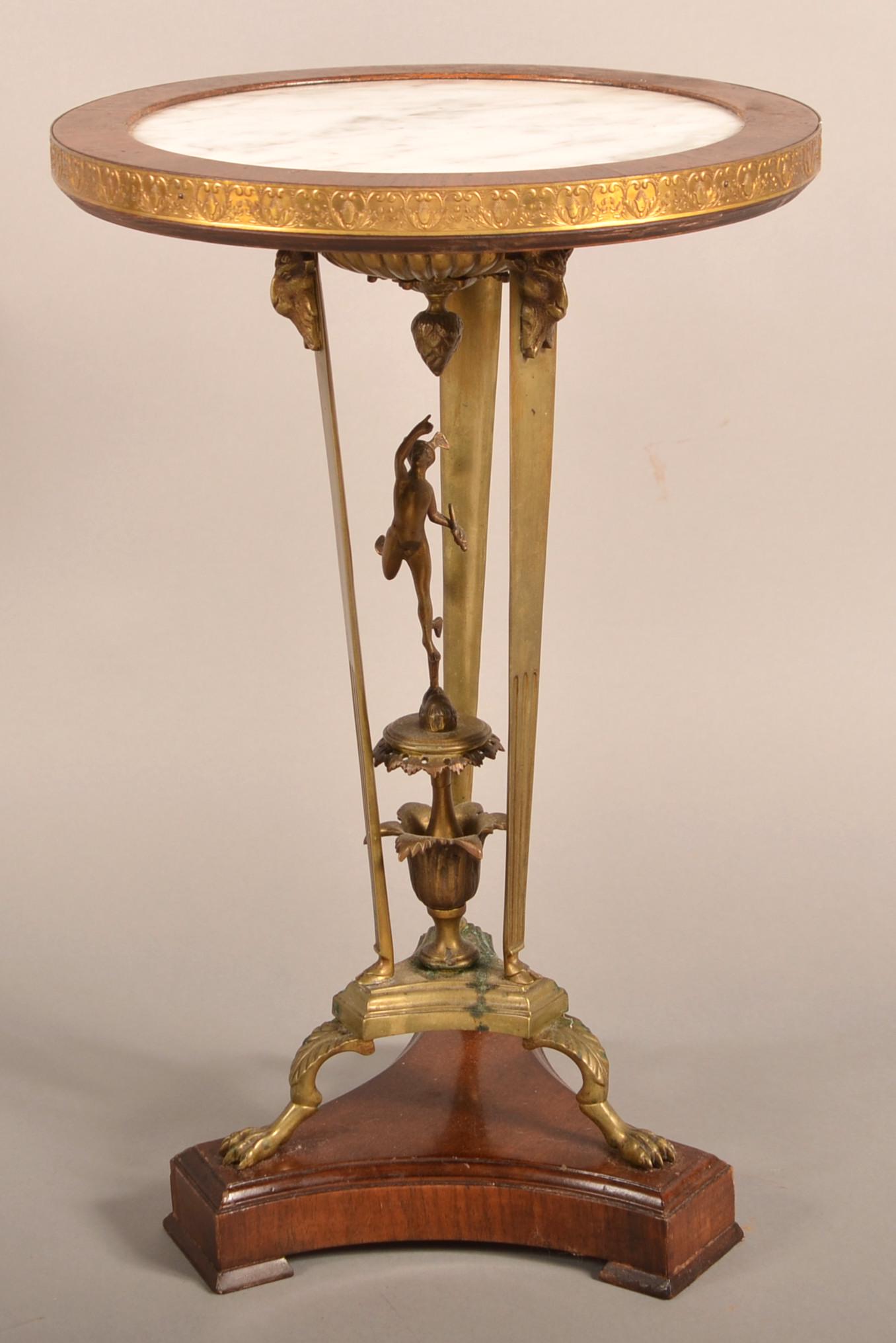 Vintage Brass and Mahogany Marble-Top Side Stand. (1 of 5)