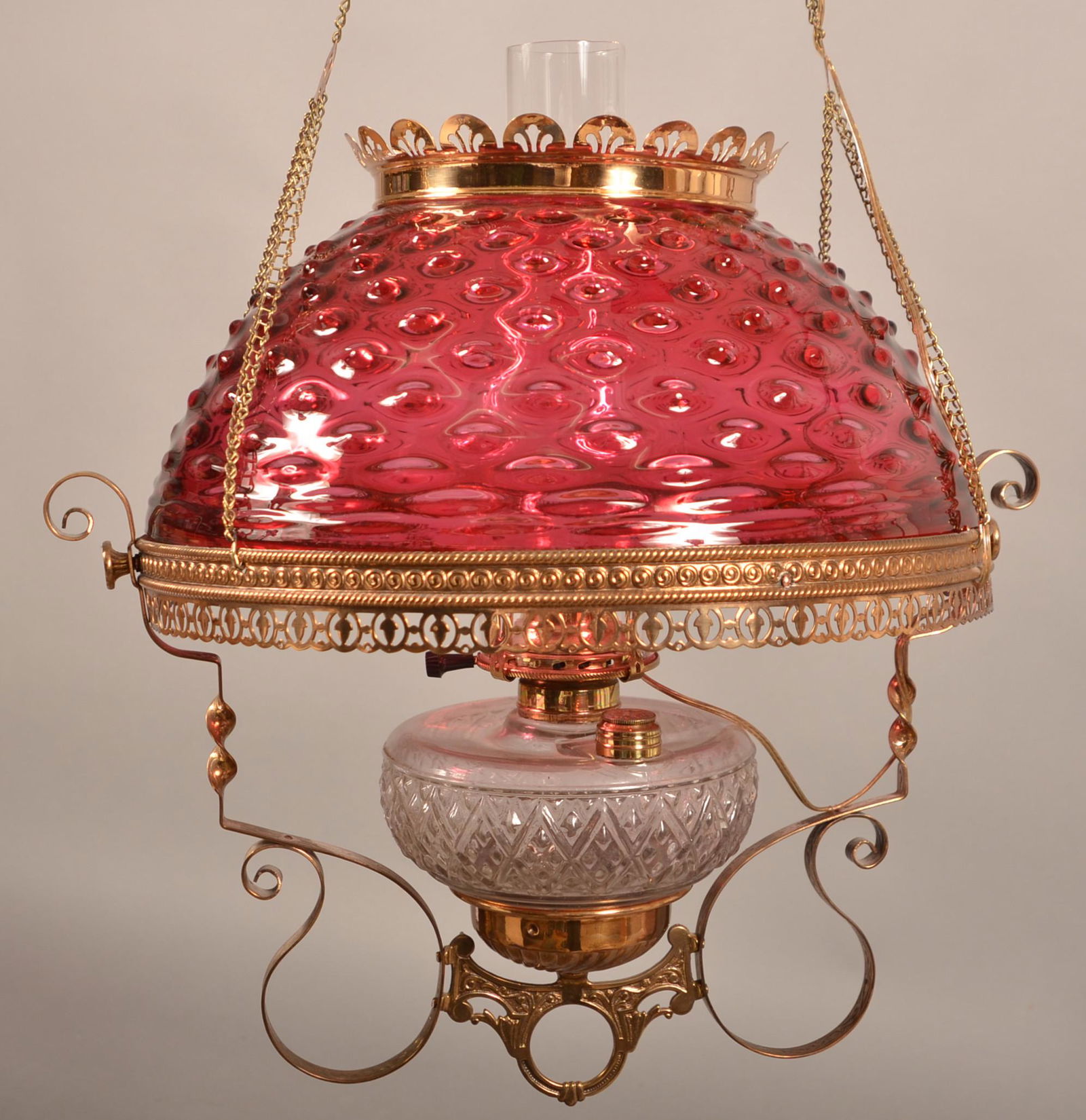 Victorian Cranberry Glass Hanging Fluid Light. (1 of 5)