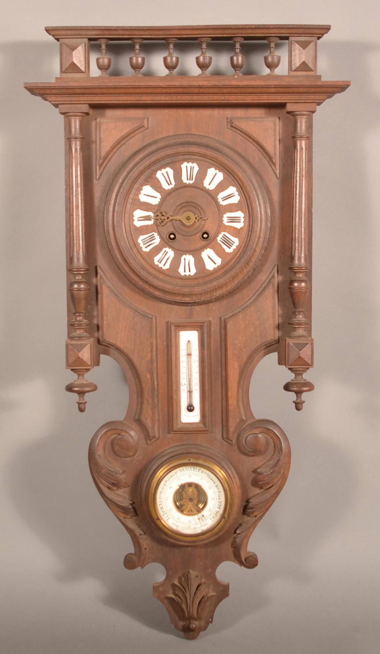 French Wall Clock with Barometer, Circa 1880. (1 of 6)