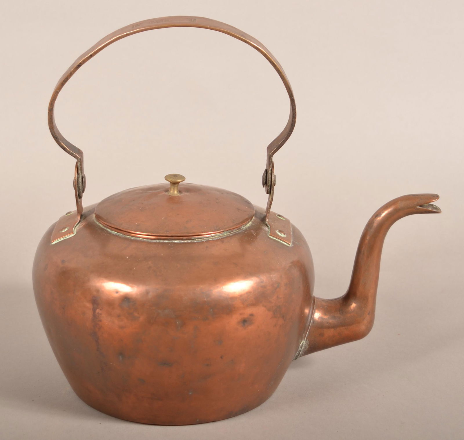 PA 19th Century Copper Tea Kettle Signed "P. Schaum". (1 of 8)