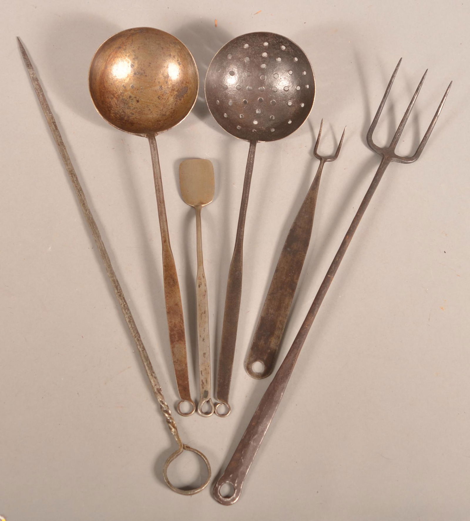 Six Various Antique Wrought Iron Utensils. (1 of 2)
