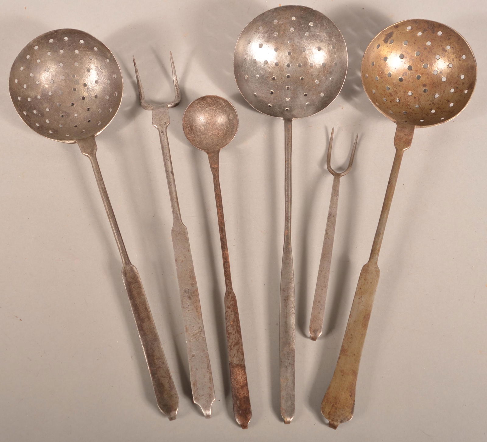 Six Various Antique Wrought Iron Utensils. (1 of 2)