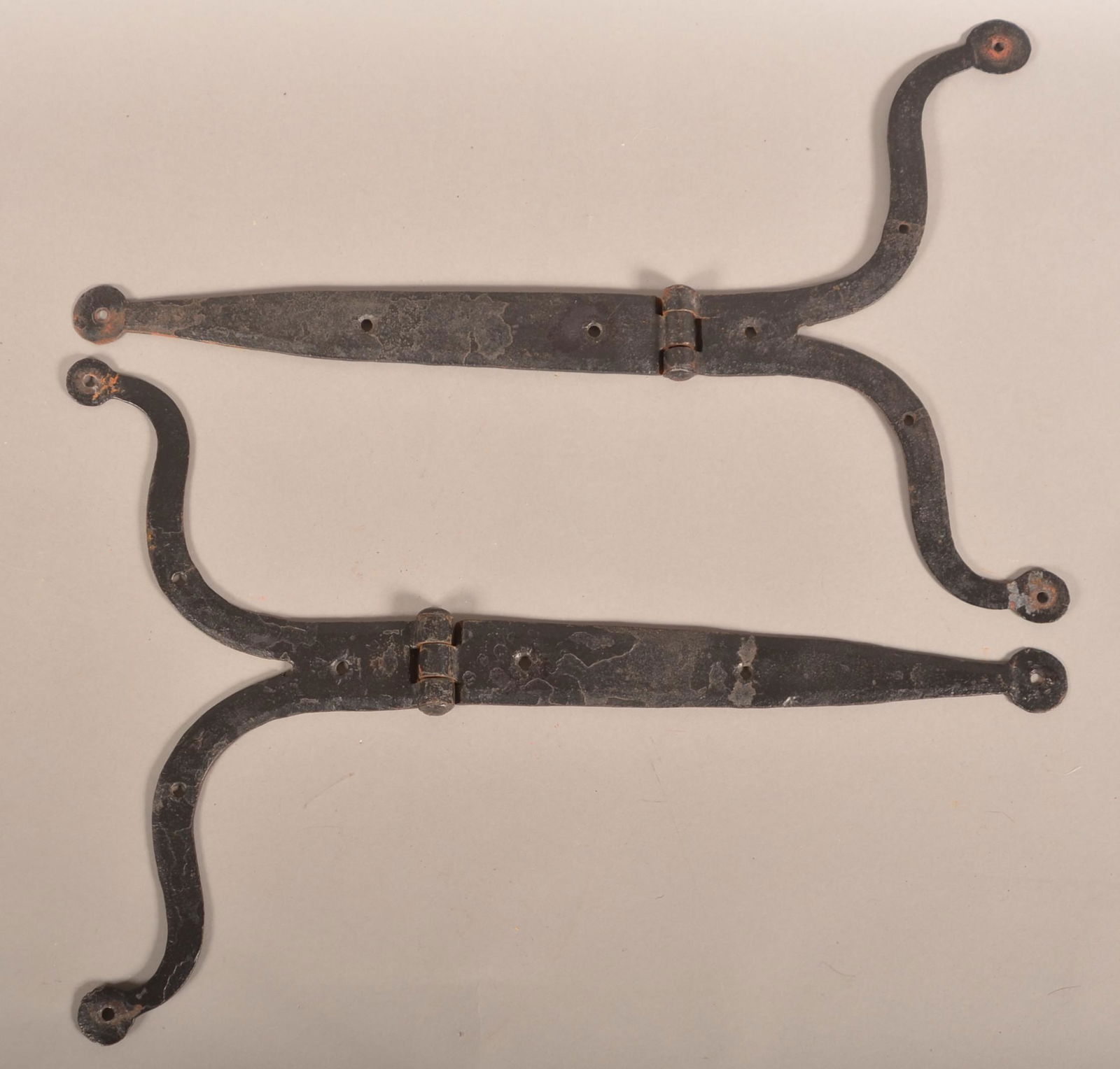 Pair of Antique Wrought Iron Ram's Horn Hinges. (1 of 2)