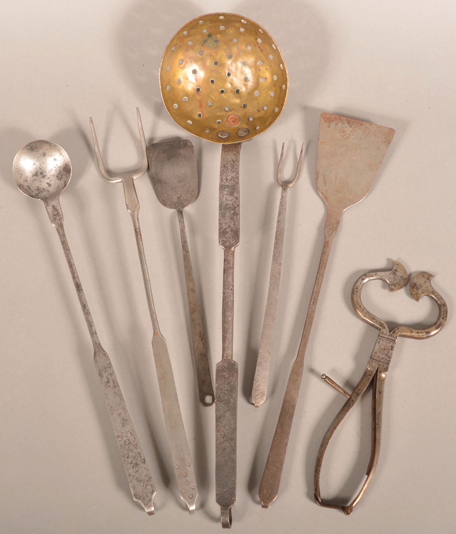Seven Early 19th Century Wrought Iron Utensils. (1 of 2)