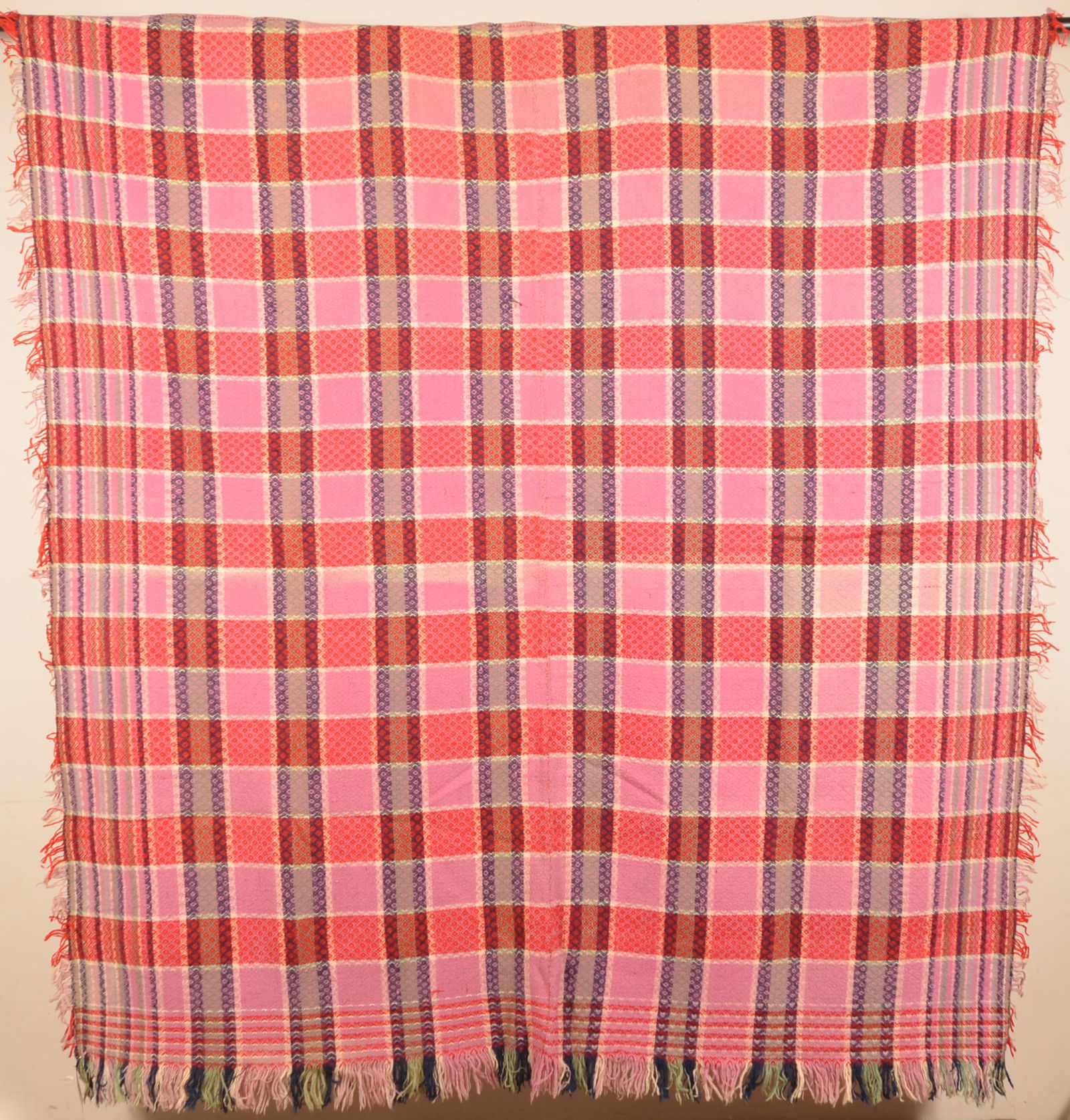 Unsigned Overshot Block Design Coverlet. (1 of 4)