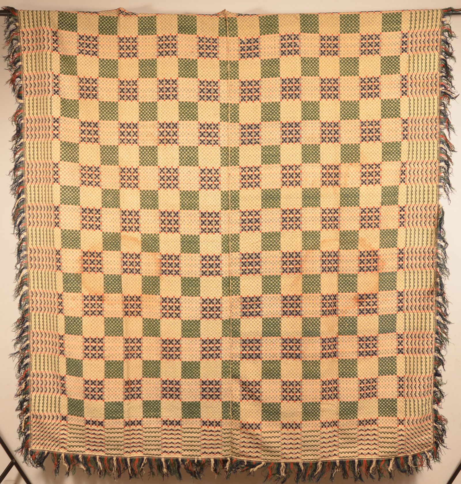 Unsigned Overshot Geometric Pattern Coverlet. (1 of 3)