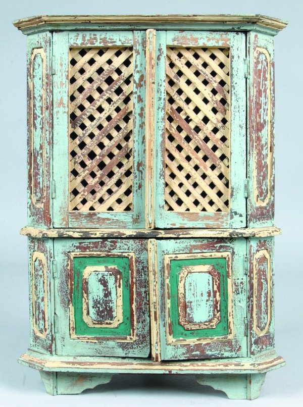Painted Softwood Corner Cupboard, miniature single