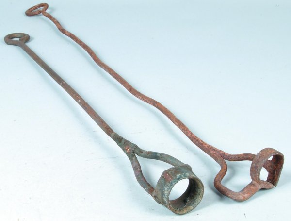 Two Wrought Iron Branding Irons, letter O and P, 3: Two Wrought Iron Branding Irons, letter O and P, 32-1/2" and 39-3/4"l., (pitting and rusty).